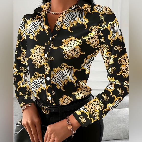 Passion Baroque Plus Size Floral Print Polo Neck Blouse - Picture 1 of 6